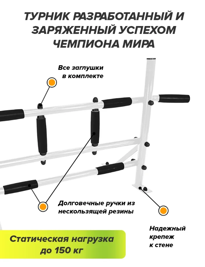 Турник настенный Absolute Champion Победитель белый Фото Турник настенный Absolute Champion Победитель белый со склада магазина Спортев