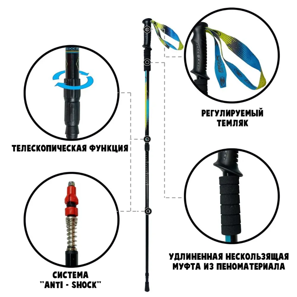 Палки треккинговые RGX 65-135 см TFG-108 Фото Палки треккинговые RGX 65-135 см TFG-108 со склада магазина Спортев